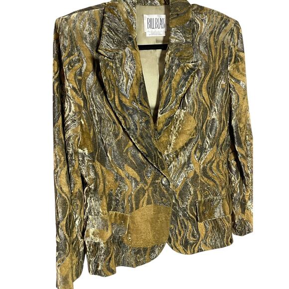 BILL BLASS 1997 Collection Handpainted Velvet Blazer Olive Green Jacket Designer - Picture 2 of 5